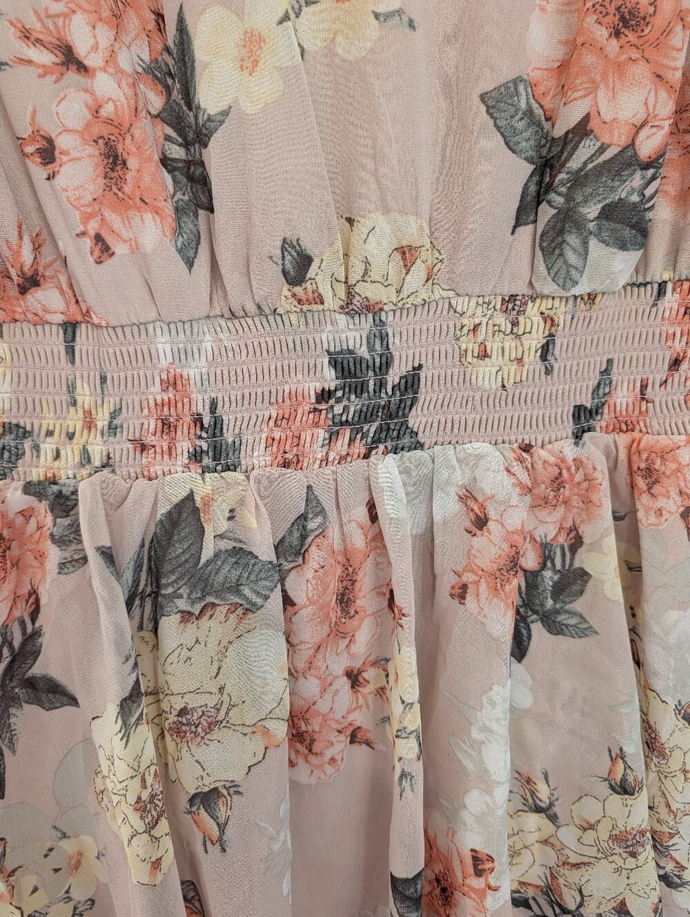 NWT Baltic Born Montaigne Maxi Dress Chiffon Pale Blush Floral Women's Large - Picture 12 of 14